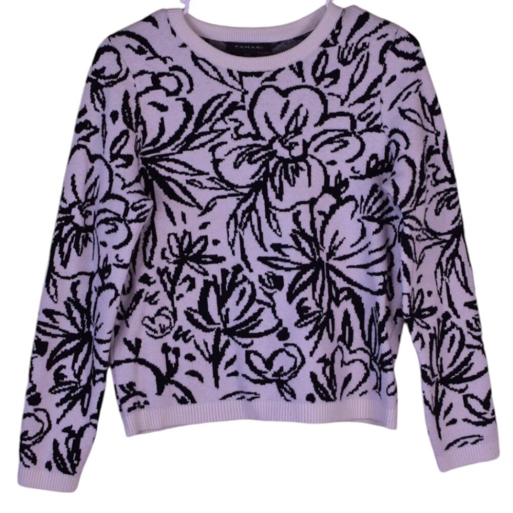 Tahari Purple and Black Floral Sweater